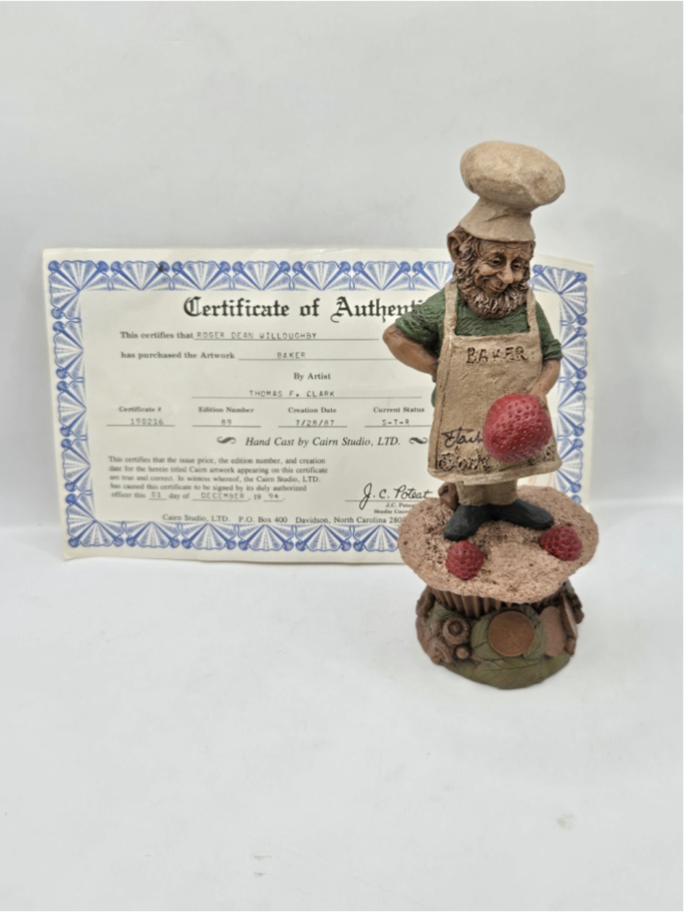 Vintage 1987 Tom Clark Gnome "Baker" #89 SIGNED with COA Carin Studios